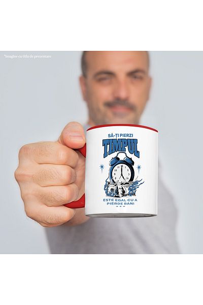 StoryGift Romania Mug wasting your time is equal to wasting money, 330ml, Ceramic with Red Handle, With,STG.