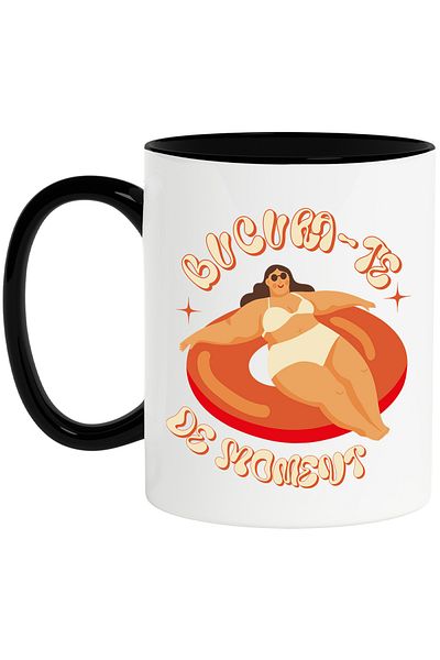 StoryGift Romania Mug with Woman with Sunglasses on the Rim Text Enjoy the Moment, Relaxation, With