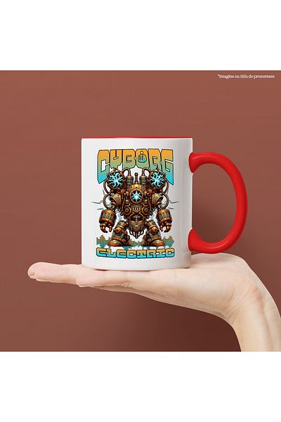 StoryGift Romania Electric Cyborg Cartoon Robot Mug for Kids, 330ml, Ceramic with Red Handle, With Handle, STG