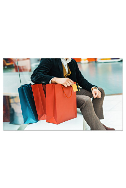 StoryGift Romania Tablou Canvas Plati Simplificate Barbatul Tinand Cardul De Credit Si Sapanduse Comod, Facilitan