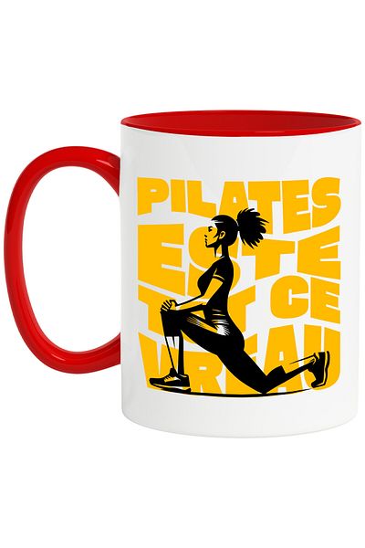 StoryGift Romania Mug with Sporty Woman Yoga Position Health Training Pilatex Text In Romanian, With