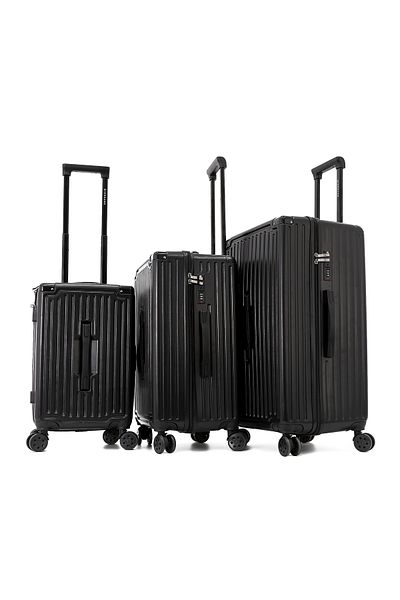 Giordano Hardside Luggage Trolley 3-Piece Set-Black