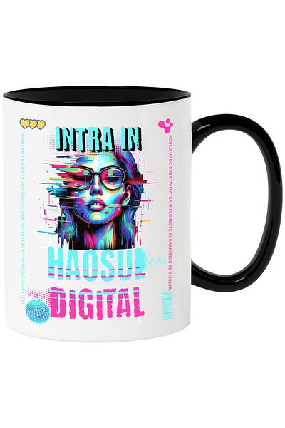 StoryGift Romania Mug girl text error enter digital chaos, 330ml, Ceramic with Black Handle, With Handle