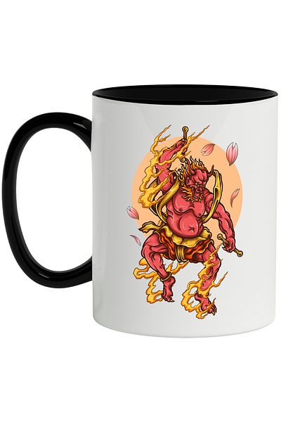 StoryGift Romania Demon Mug, Asian, Flames, Oni, Sun, Petals, Flowers, Multicolor 330 ml, C, Cu