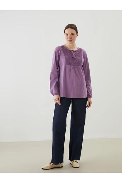 LC Waikiki Lcw Grace Lace-Up Collar Embroidery Women's Blouse