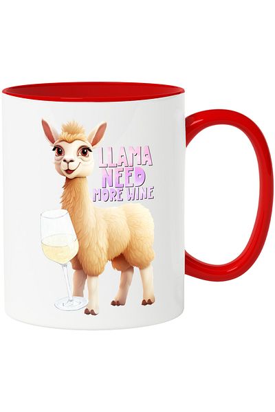 StoryGift Romania Mug with llama and a glass of wine with the message "Llama need more wine", more v, With