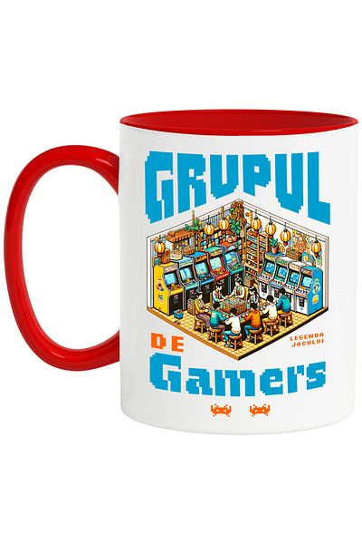 StoryGift Romania Mug Group of gamers video game lovers children, 330ml, Ceramic with Red Handle, With