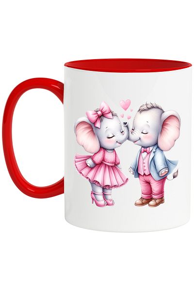 StoryGift Romania Mug with 2 elephants, illustration, friendship, closeness, Valentine's Day, hearts, With,STG