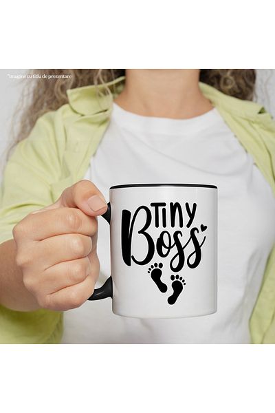 StoryGift Romania Mug with heart and footprints with the text "Tiny boss" - little boss baby with M, Cu