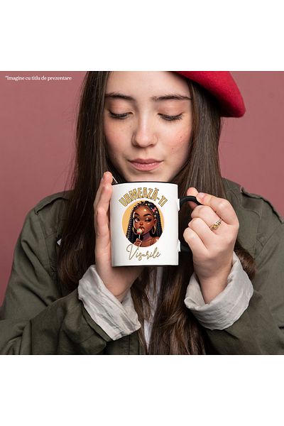 StoryGift Romania Lollipop Girl Mug, Afro, Motivational Text Follow Your Dreams, 330ml, Ceramic, With ,STG.