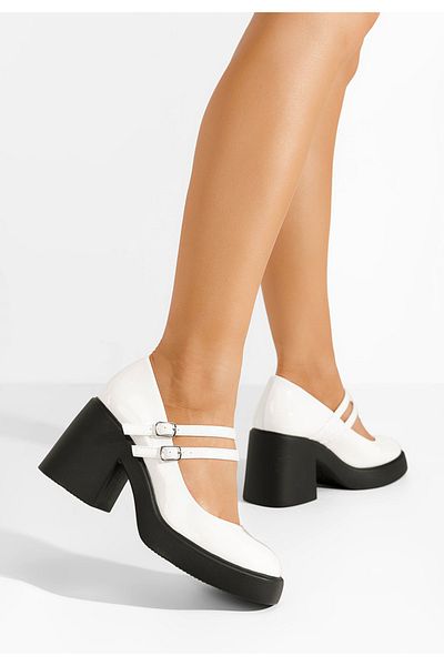 B T Shoes Xiara White Chunky Heel Shoes