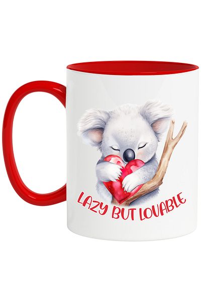 StoryGift Romania Mug with a sleeping koala bear with the message "Lazy, but lovable", illustration, funny, With ,STG