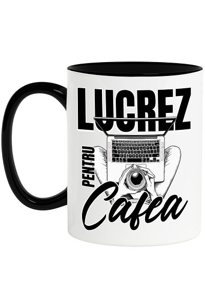 StoryGift Romania Mug I Work for Coffee Computer Laptop Energy, 330ml, Ceramic with Black Handle, With