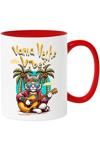 StoryGift Romania Vama Veche Vibes Mug - Cat Playing Guitar, Beach, 330ml, Ceramic with R Handle, With