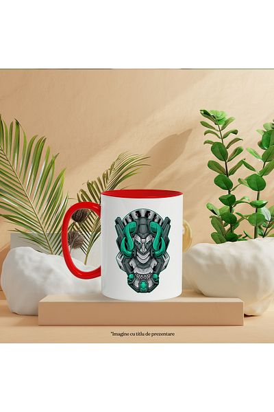 StoryGift Romania Mug With Taurus, Robot, Mecha, Cables, Crystals, SF, Multicolor 330 ml, Ceramic c, With