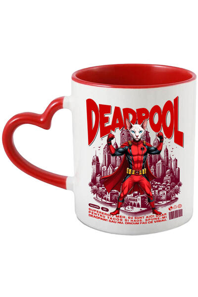 StoryGift Romania Cana Cu Sphynx Pisica In Costum De Deadpool Cu Pelerina, Er...