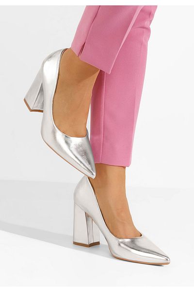 B T Shoes Pantofi Cu Toc Gros Nashia Argintii