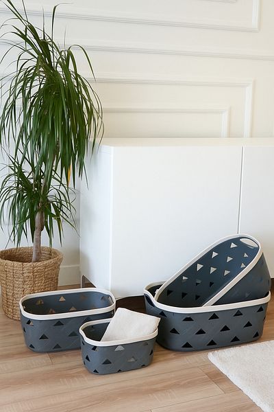 EVLE Leather Pattern Storage and Organization Basket Set (4-Pack), Gray