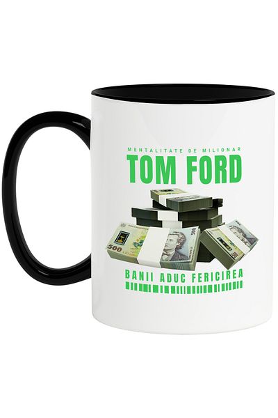 StoryGift Romania Mug _Tom Ford_ - Money Brings Happiness, 330ml, Ceramic with Black Handle, With Black Handle