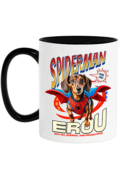 StoryGift Romania Cana Cu Teckel / Dachshund Caine In Costum De Spiderman Cu Pelerina, Erou Noctur, Cu ,stg
