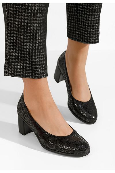 B T Shoes Pantofi Cu Toc Gros Piele Dalida V5 Negri