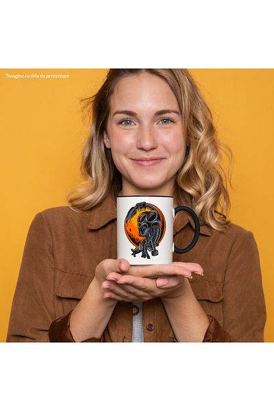 StoryGift Romania Mug With Alien, Tail, Scorpion, Robot, Sunset, SF, Multicolor 330 ml, Wax, With