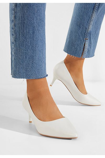 B T Shoes Modena White Mid Heel Shoes