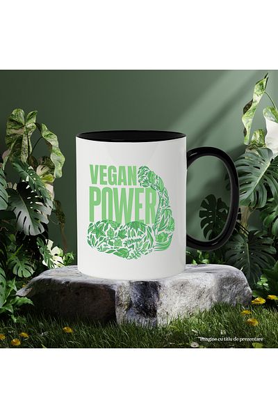 StoryGift Romania Mug With English Message Vegan Power, Moss, Leaves, Multicolor 330 ml, Ceramic, With ,STG