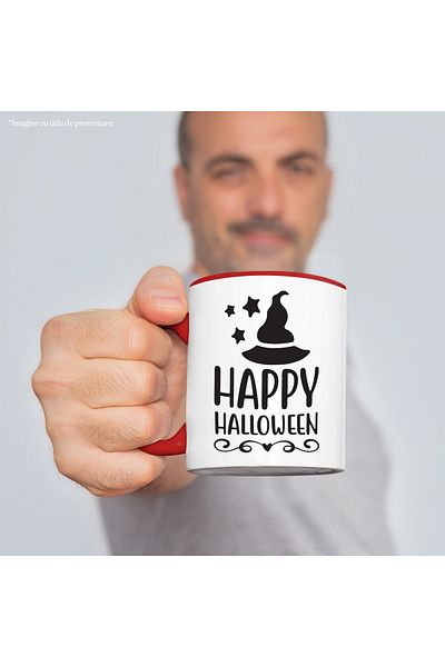 StoryGift Romania Mug with stars and wizard hat with the text "Happy Halloween" - Halloween f, Cu,STG