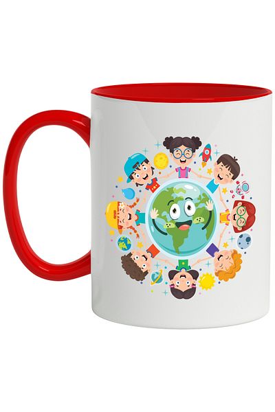 StoryGift Romania Children's Mug, Planet, Space, Sun, Stars, Astronaut, Moon, Multicolor 330 ml, With