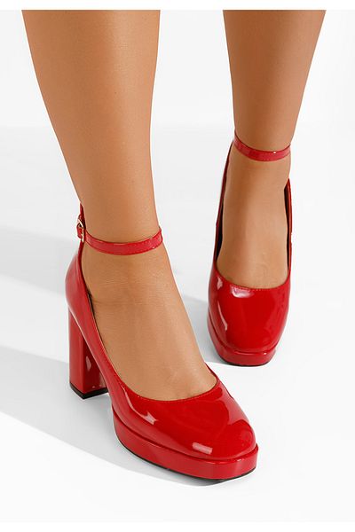 B T Shoes Red Isperta Chunky Heel Shoes