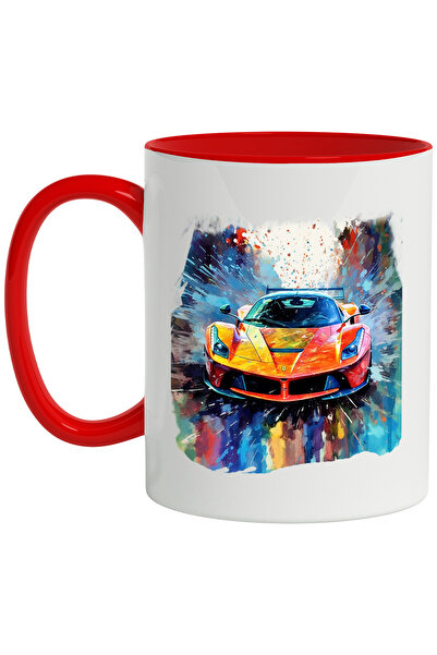 StoryGift Romania Cana Cu Masina Sport, Viteza, Ilustratie Watercolor, Multic...