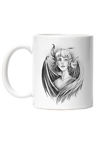 StoryGift Romania Cana Cu Inger, Demon, Aripi, Femeie, Dualitate, Corn, Alb N...