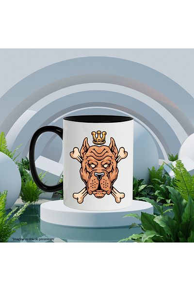 StoryGift Romania Mug With Puppy, Amstaff, Bones, Crown, Dog Lovers, Multicolor 330 ml, Sky, With ,STG