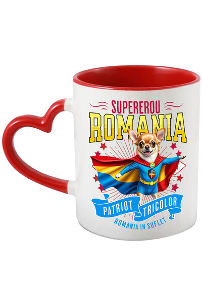 StoryGift Romania Chihuahua Dog Mug in Captain Romania Costume with Cape, Night Hero, , With