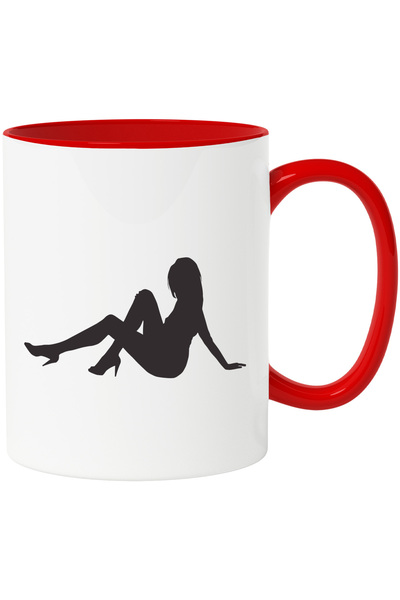 StoryGift Romania Cana Cu O Femeie Care Sta Pe Jos Cu Maner Rosu, Cu Maner Ro...