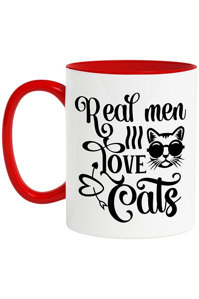 StoryGift Romania Mug with the message in English "Real men love cats" - real men love cats, With