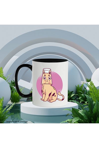 StoryGift Romania Cat Mug, Glass, Circle, Tail, Spots, Illustration, Multicolor 330 ml, Ceramic, With ,STG.