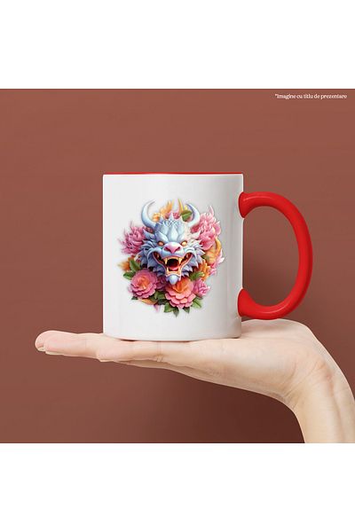 StoryGift Romania Mug with a Chinese dragon, illustration, year of the dragon, new, popcorn, pink, C, Cu, STG