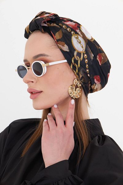 HÜRREM BONE Claret Red Practical Ready-Made Hijab Bonnet Cut Fiber Retro Patterned 2409_16
