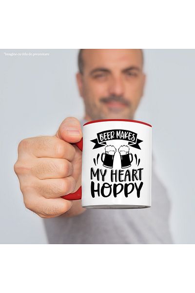 StoryGift Romania Mug with the message "Beer makes my heart happy" - alcohol drink with Red Handle, Cu Ma, STG