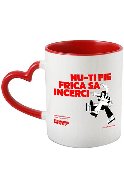 StoryGift Romania Cana Mesaj Motivational Nu-ti Fie Frica Sa Incerci , 330ml, Ceramica Cu Maner In, Cu ,stg