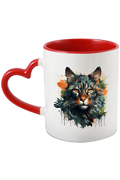 StoryGift Romania Cana Cu Cap De Pisica, Mosaic, Frunze, Vopsea, Abstract, Mu...