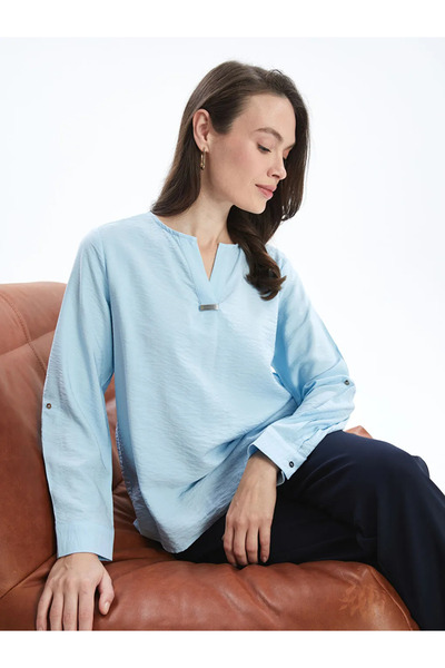 LC Waikiki Lcw Grace Blue Runaway Collar Women's Blouse