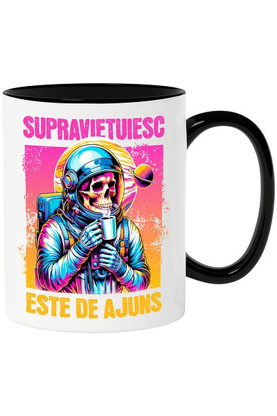 StoryGift Romania Skeleton coffee mug with text survive is enough adult life, 330ml, , With