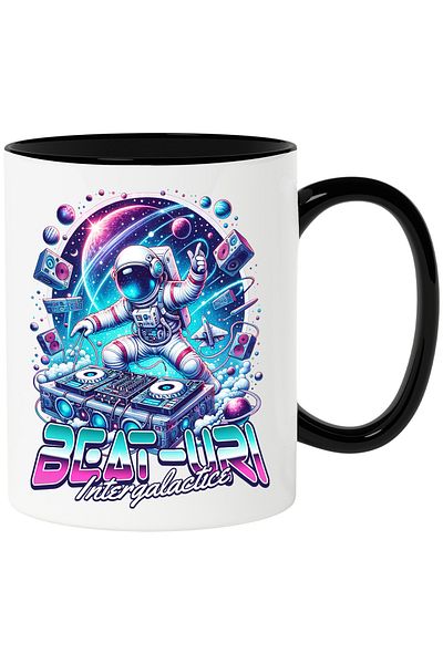 StoryGift Romania Intergalactic Beats Mug astronaut dj in space, 330ml, Ceramic with Black Handle, With