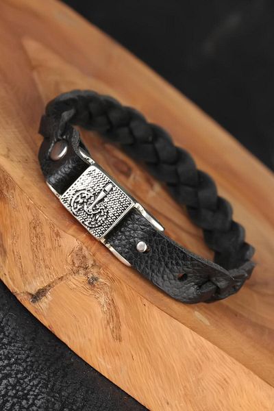 BESKAR Black Braided Model Leather Men's Bracelet