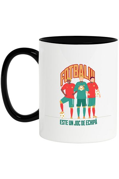 StoryGift Romania Three players cup football is a team game, 330ml, Ceramic with Black Handle, With