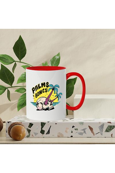 StoryGift Romania Mug With Message In English Palms & Bones, Skull, Birds, Ocean, Multicolor 330 ml, With ,STG