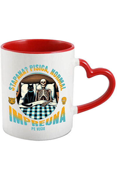 StoryGift Romania Cana Stapana_ Pisica Normal, Schelete Uman Impreuna, 330ml, Ceramica Cu Maner In, Cu ,stg